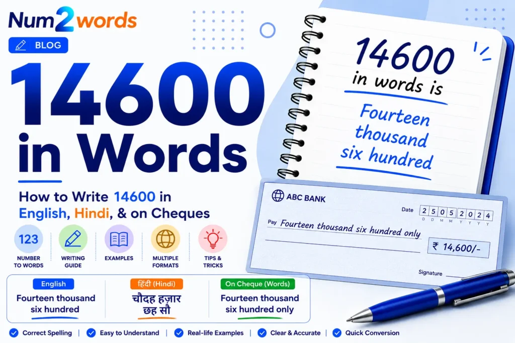 14600 in Words – How to Write 14600 in English, Hindi & on Cheques