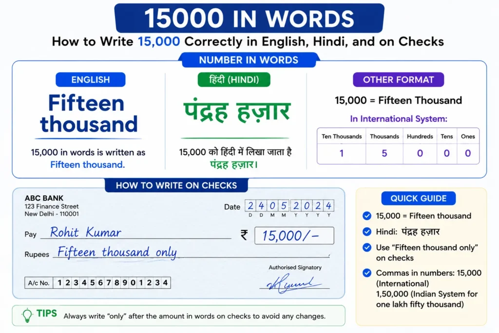 15000 in Words: How to Write 15,000 Correctly in English, Hindi, and on Checks