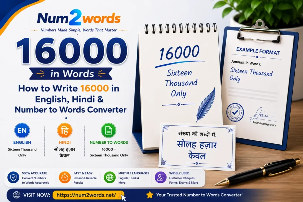 16000 in Words – Write 16000 in English, Hindi & Number to Words Converter